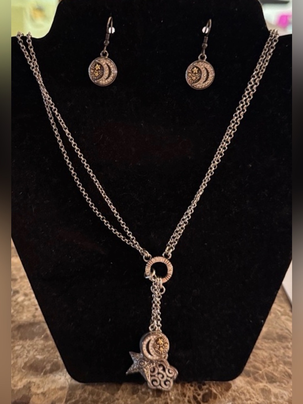 SET! Brighton SLVR VTG+ CELESTIAL Star Moon Necklace & Earrings Bundle!